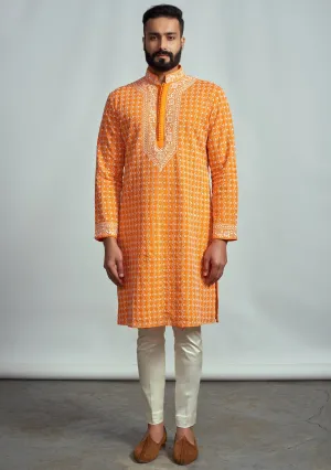 Tangerine Chikankari Kurta
