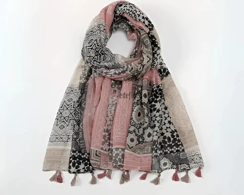 Tassel Hijab/Scarf - Pink Bohemian