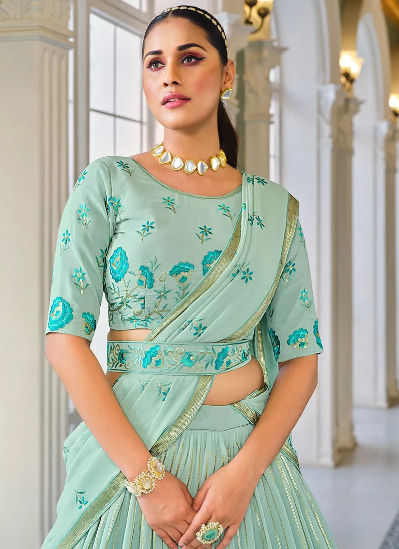 Teal Sequence Embroidery Bollywood Lehenga Choli
