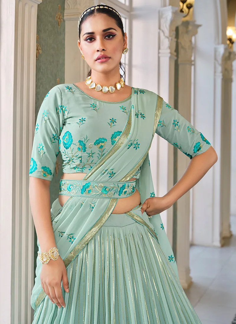 Teal Sequence Embroidery Bollywood Lehenga Choli