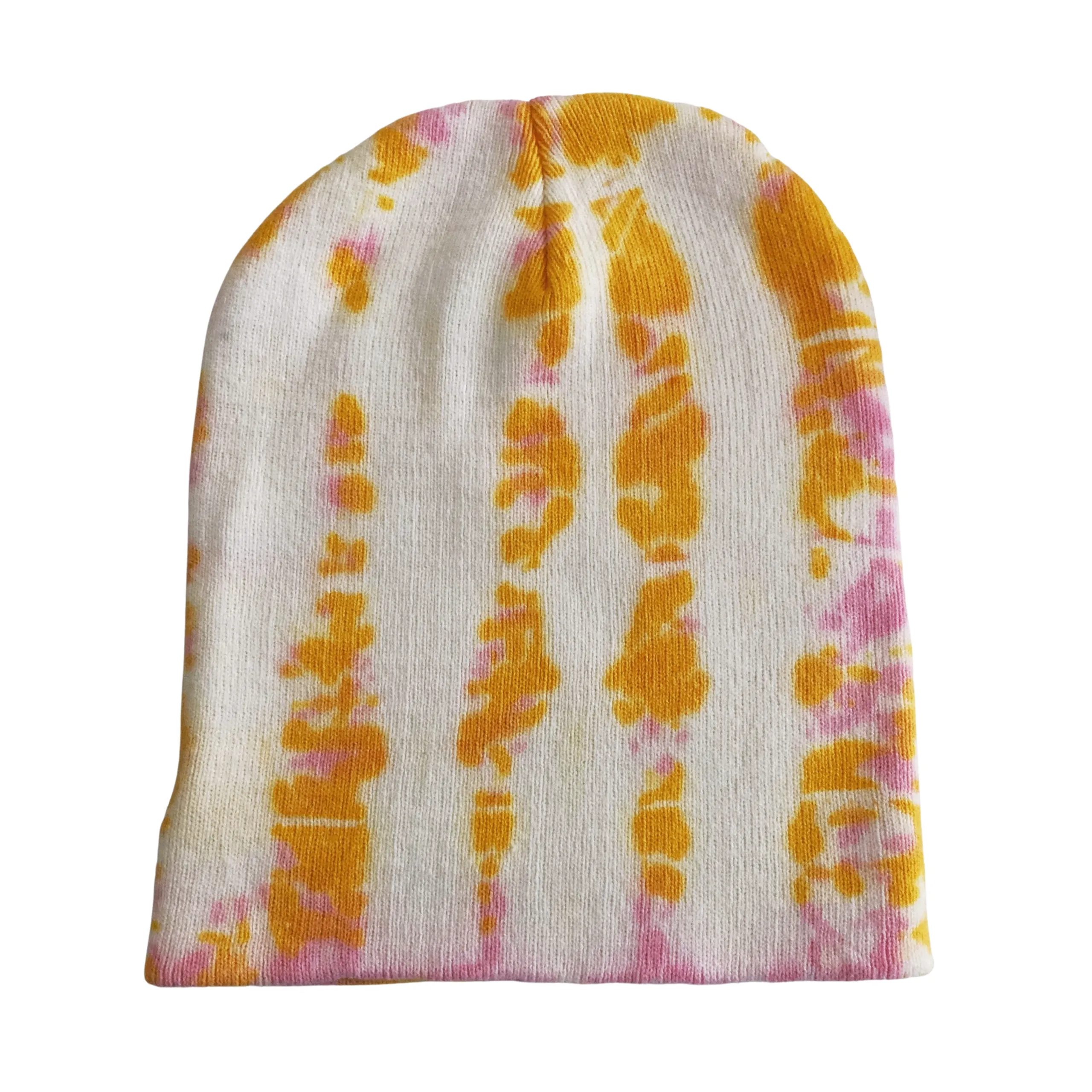 Tie Dye Beanie Hat, Yellow and Pink