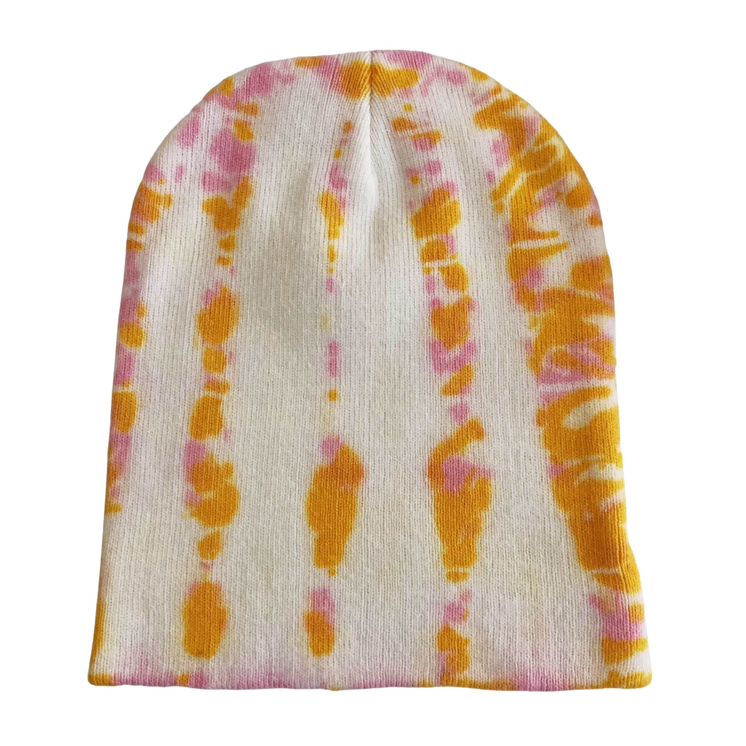 Tie Dye Beanie Hat, Yellow and Pink
