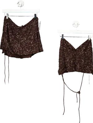Tiger Mist Brown Sequin Crop Top UK S