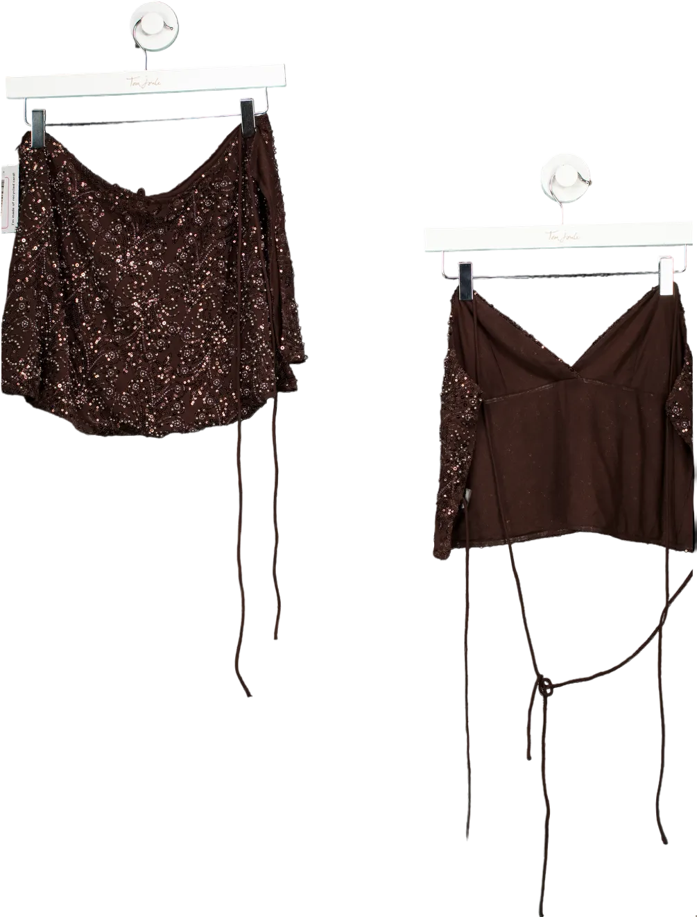 Tiger Mist Brown Sequin Crop Top UK S