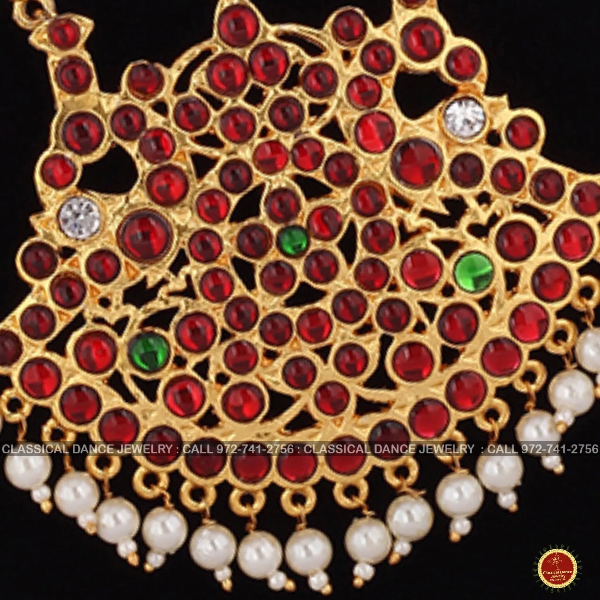 Traditional Design Temple Kemp Pearls Indian jewelry | Mala Long Haram | Bharatnatyam Kuchipudi Weddings Birthdays | Classical Dance Jewelry