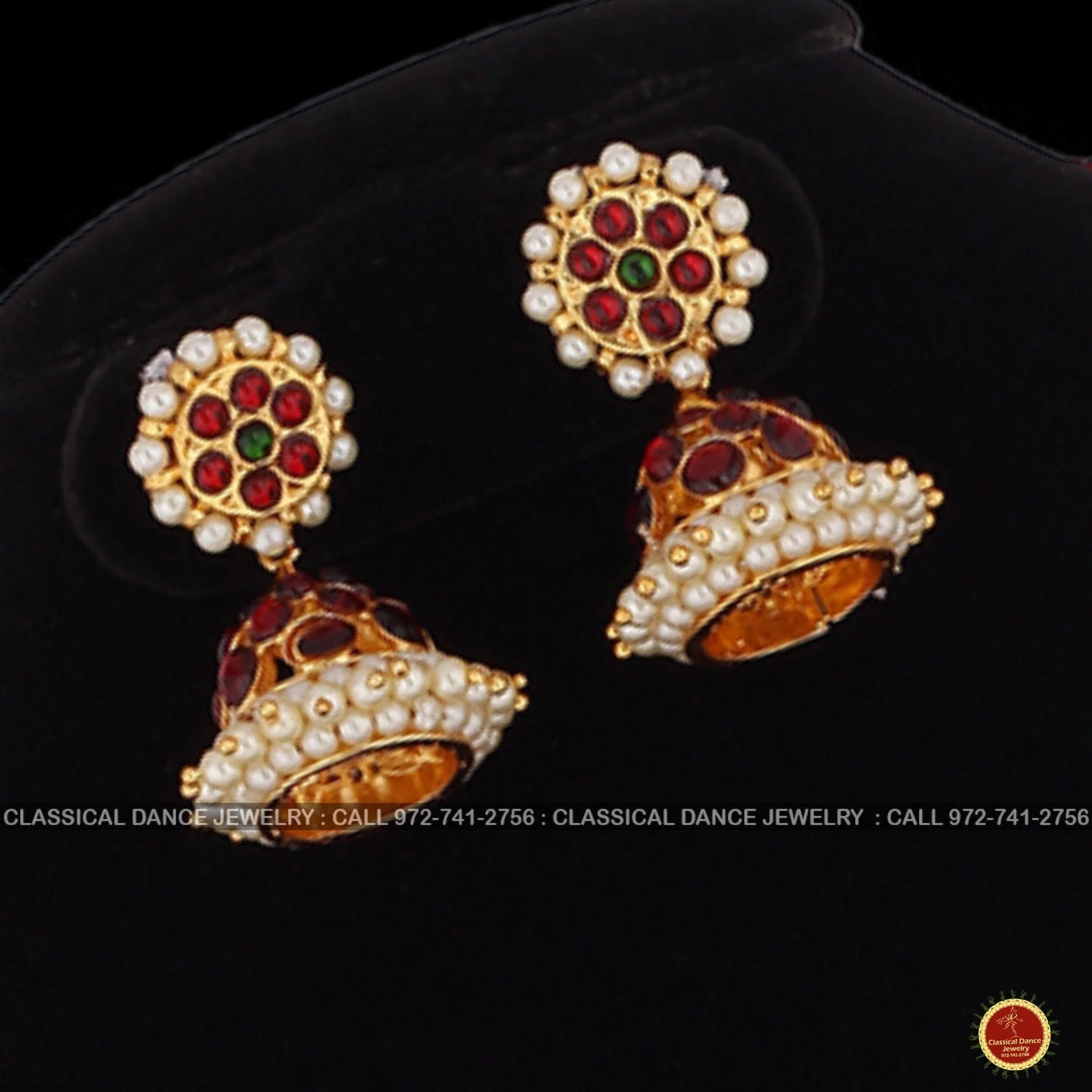 Traditional Design Temple Kemp Pearls Indian jewelry | Mala Long Haram | Bharatnatyam Kuchipudi Weddings Birthdays | Classical Dance Jewelry