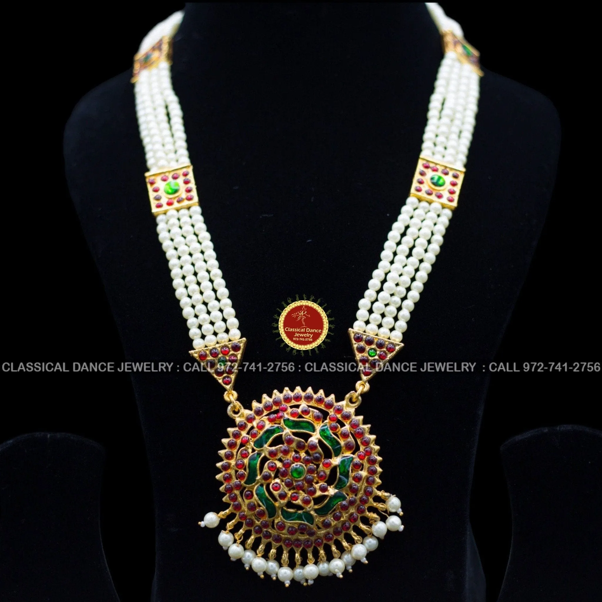 Traditional Temple Kemp Pearls Motimala Indian Jewelry | Long Haram | Bharatnatyam Kuchipudi Weddings | Classical Dance Jewelry
