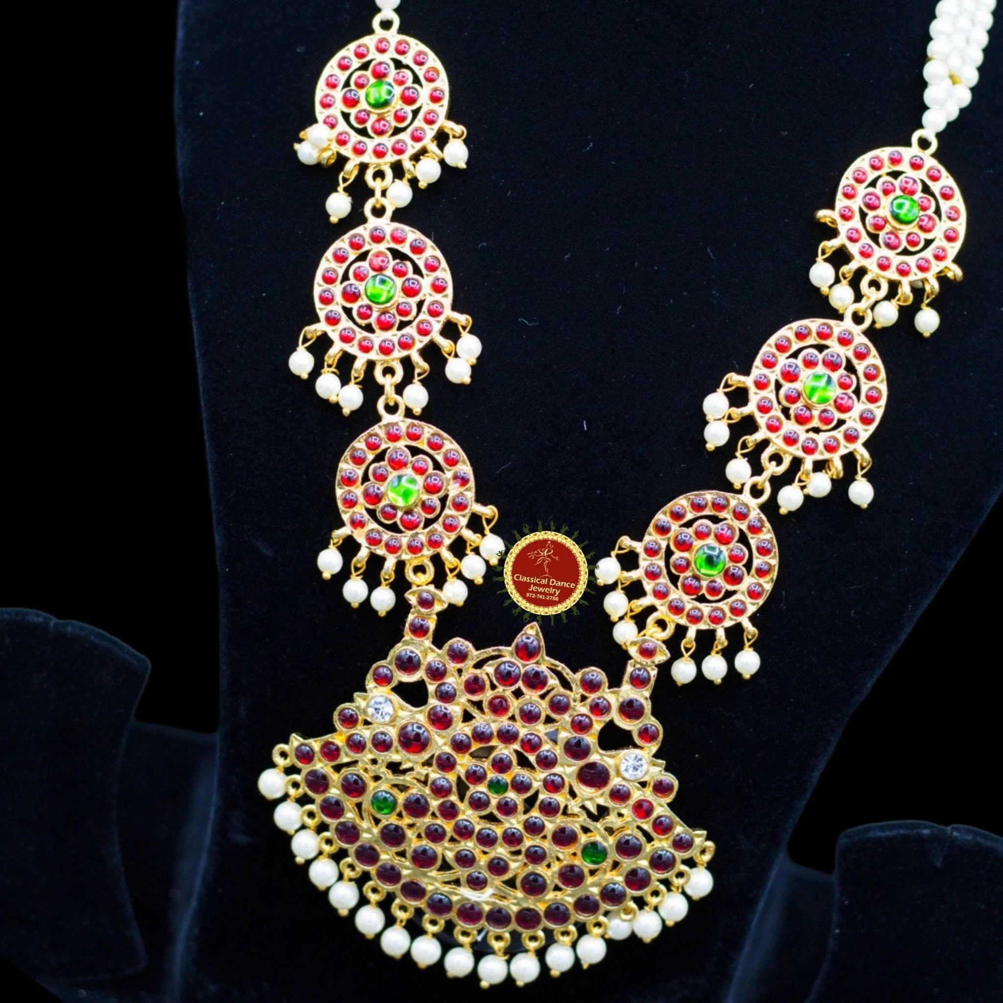 Traditional Temple Kemp Pearls Motimala Indian Jewelry | Long Haram | Bharatnatyam Kuchipudi Weddings | Classical Dance Jewelry