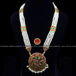 Traditional Temple Kemp Pearls Motimala Indian Jewelry | Long Haram | Bharatnatyam Kuchipudi Weddings | Classical Dance Jewelry