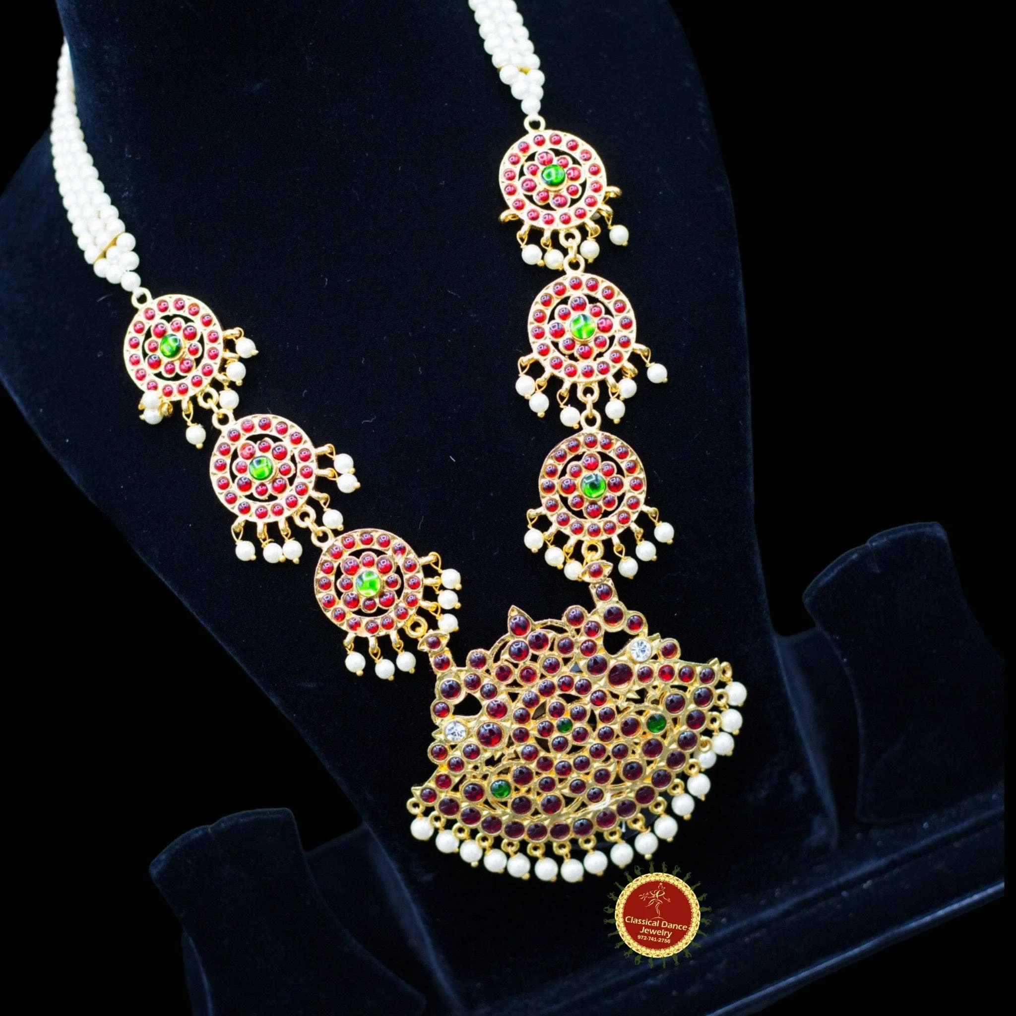 Traditional Temple Kemp Pearls Motimala Indian Jewelry | Long Haram | Bharatnatyam Kuchipudi Weddings | Classical Dance Jewelry