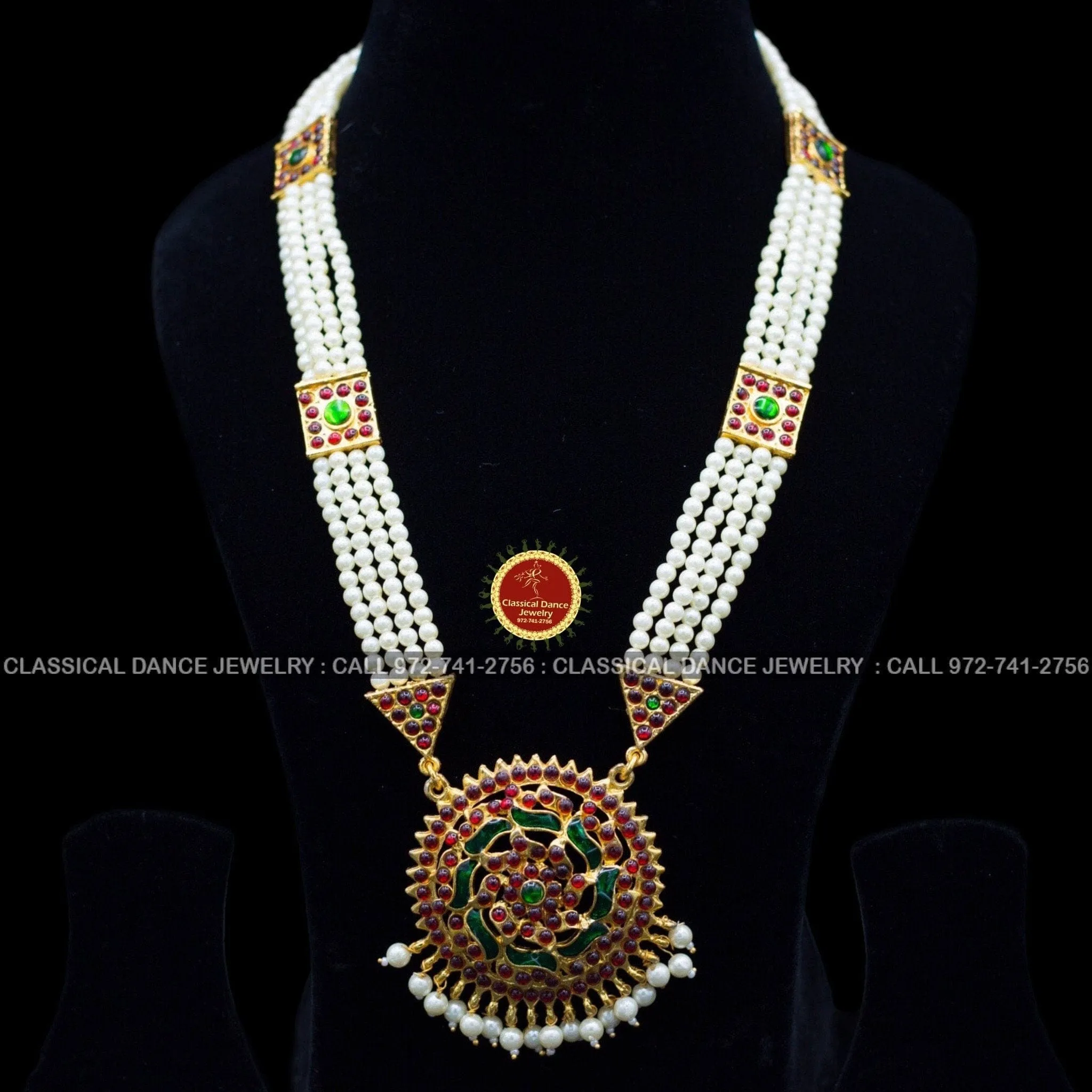 Traditional Temple Kemp Pearls Motimala Indian Jewelry | Long Haram | Bharatnatyam Kuchipudi Weddings | Classical Dance Jewelry