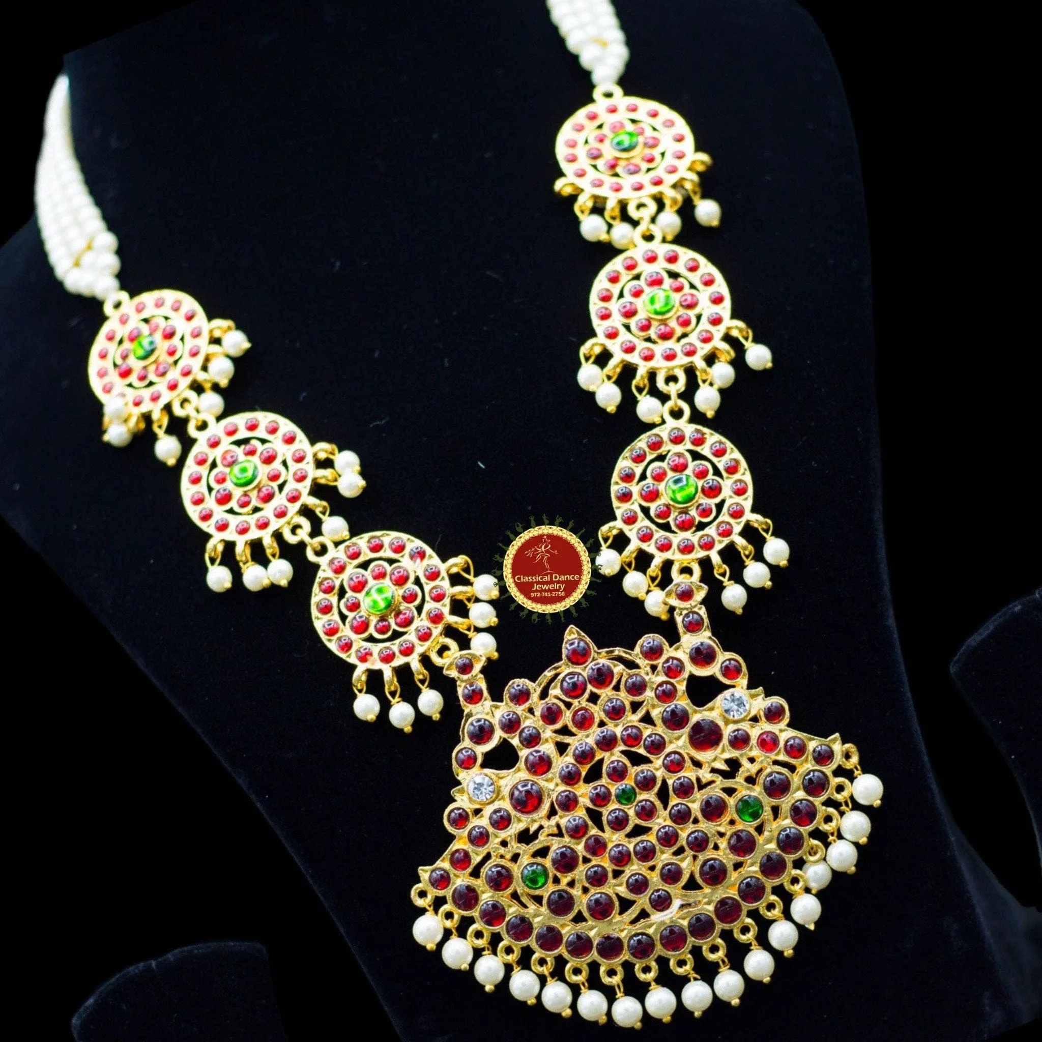 Traditional Temple Kemp Pearls Motimala Indian Jewelry | Long Haram | Bharatnatyam Kuchipudi Weddings | Classical Dance Jewelry