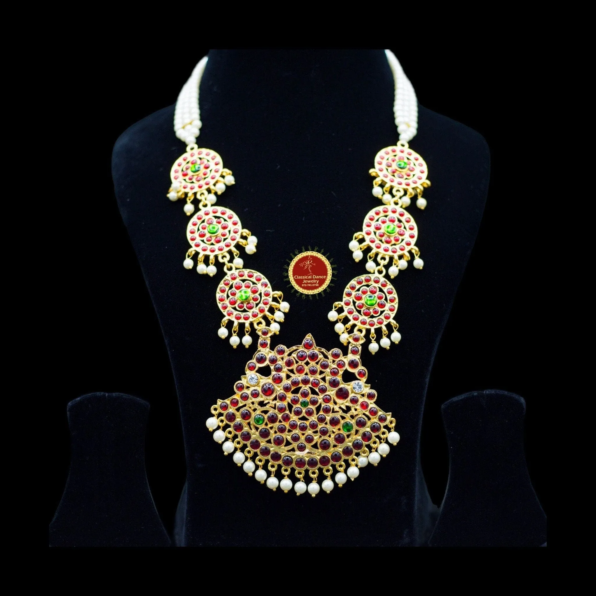 Traditional Temple Kemp Pearls Motimala Indian Jewelry | Long Haram | Bharatnatyam Kuchipudi Weddings | Classical Dance Jewelry