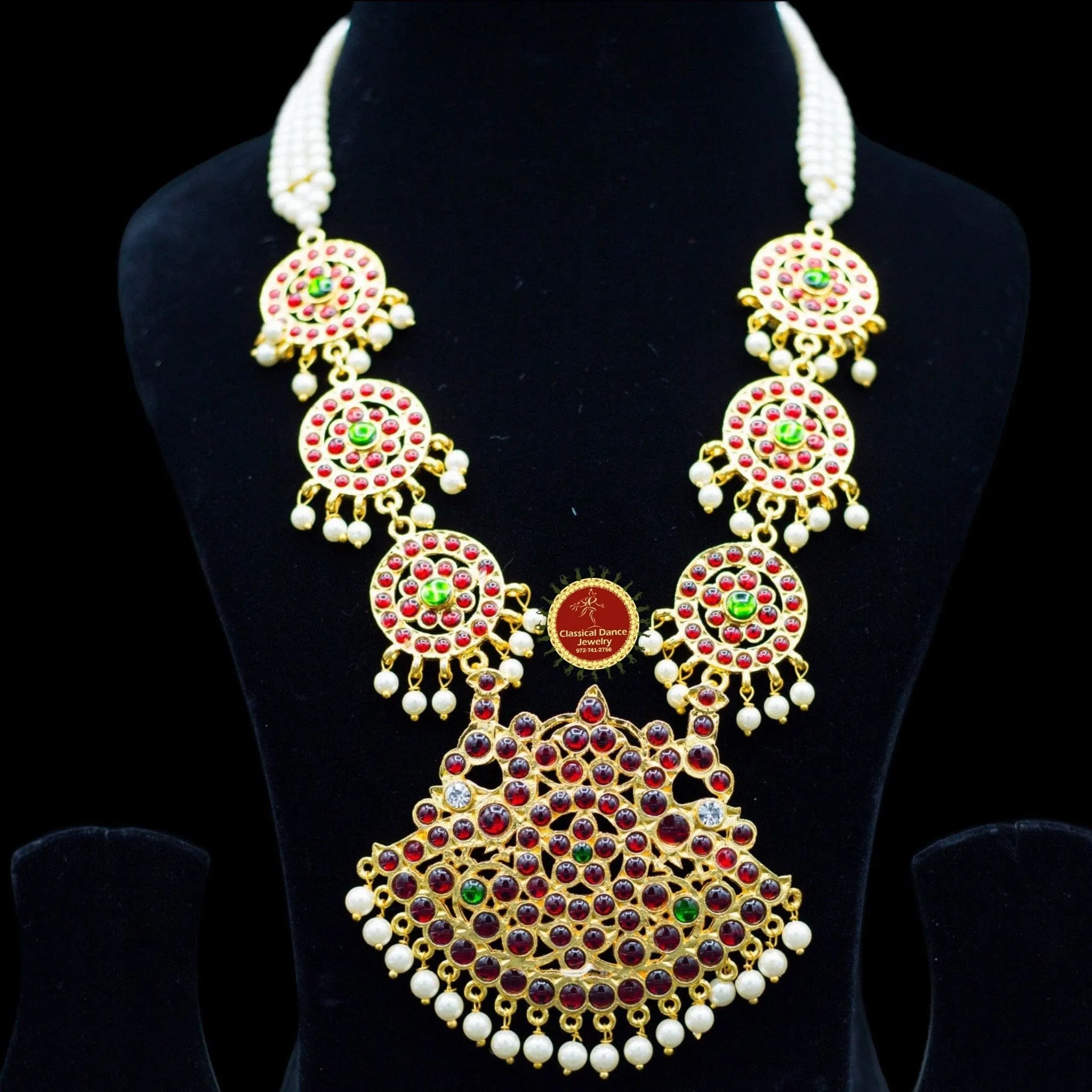Traditional Temple Kemp Pearls Motimala Indian Jewelry | Long Haram | Bharatnatyam Kuchipudi Weddings | Classical Dance Jewelry