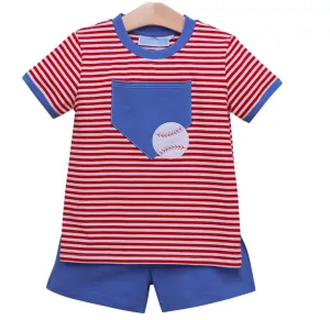 Trotter Street: Boys Red Baseball Pocket Shorts Set