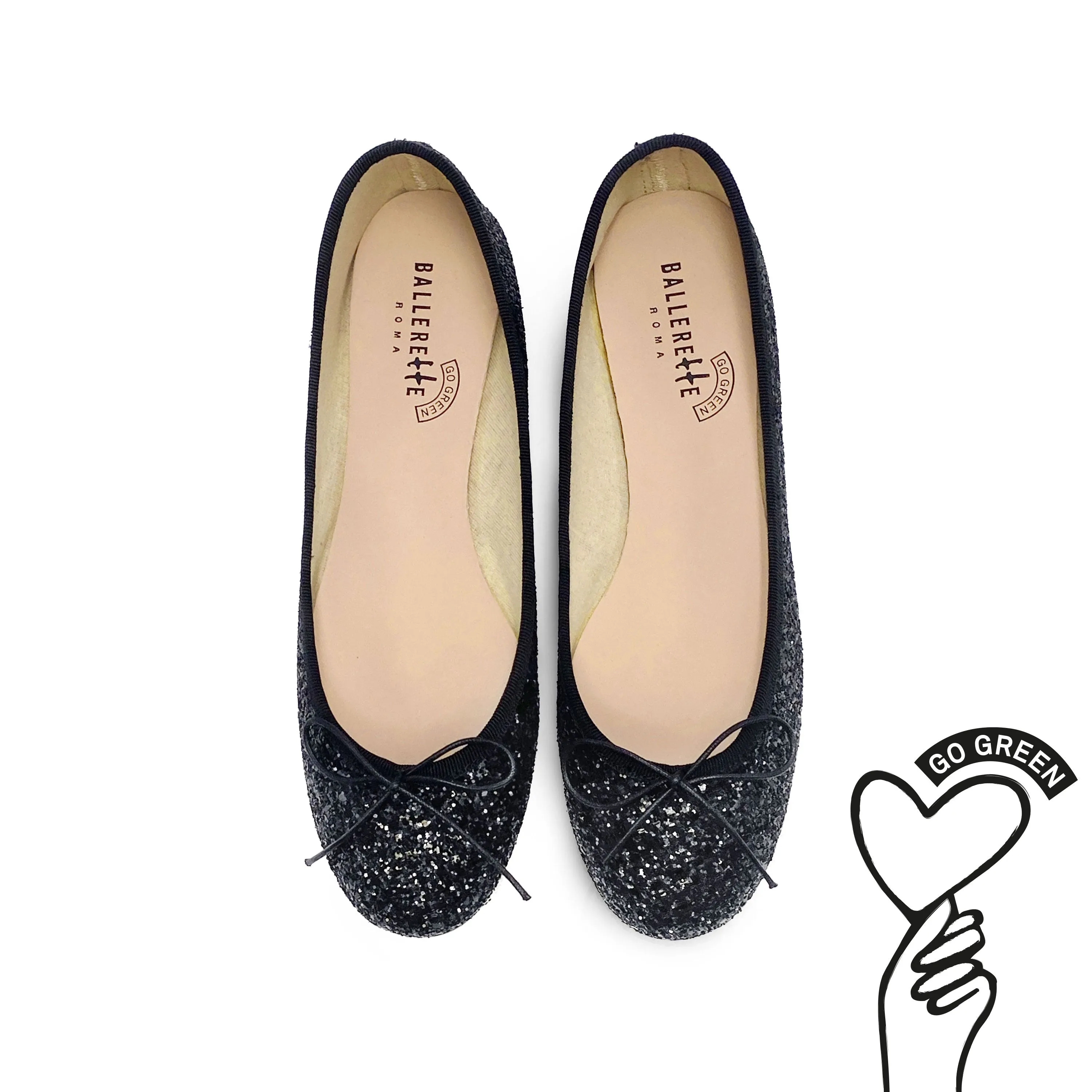 TT GO GREEN Collection - Black glitter ballet flats in ECO fabric