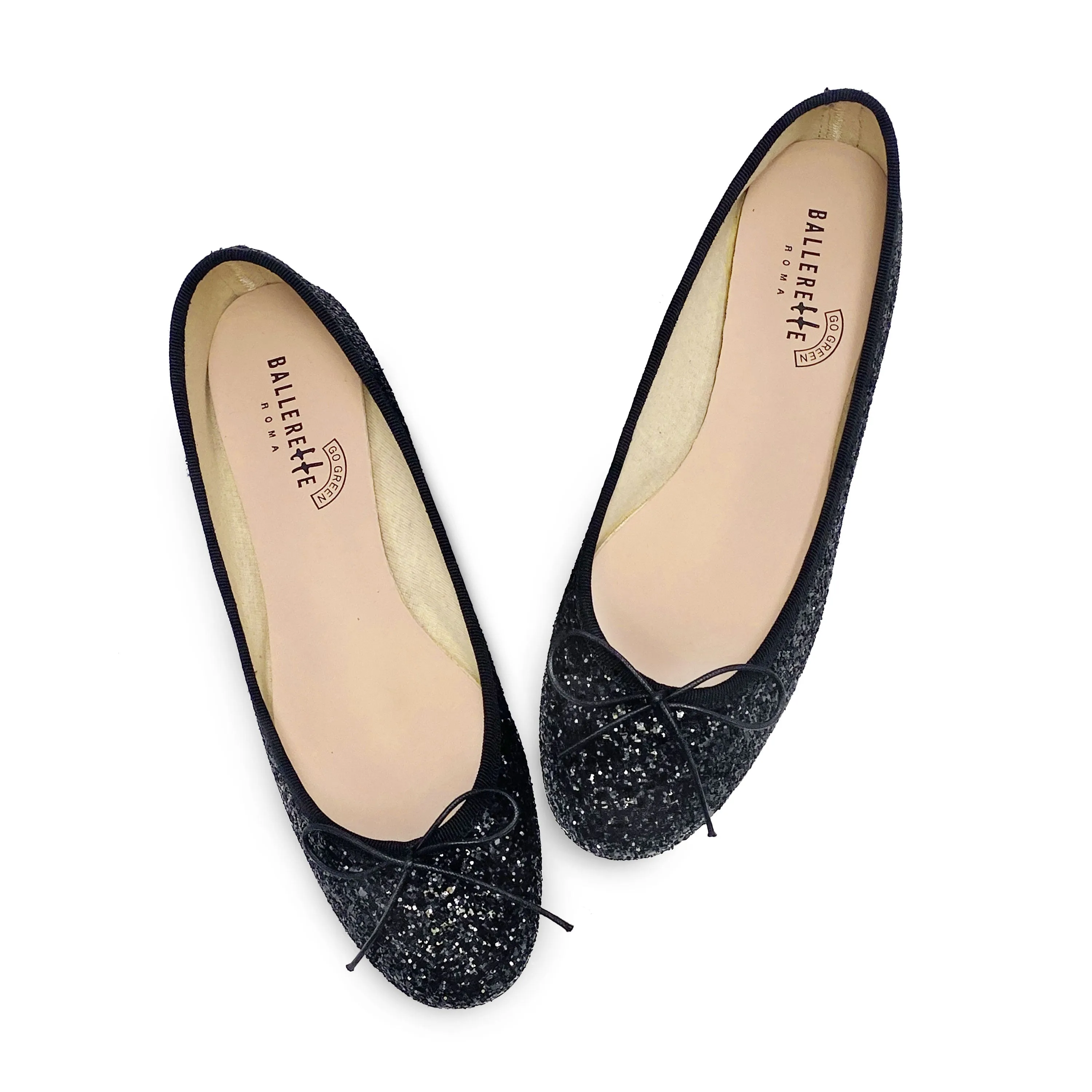 TT GO GREEN Collection - Black glitter ballet flats in ECO fabric