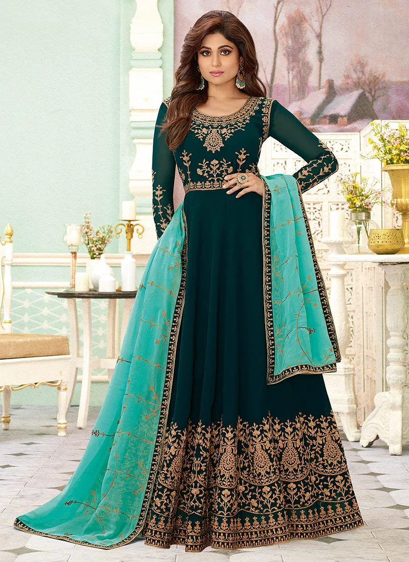 Turquoise Two Tone Designer Anarkali Suit