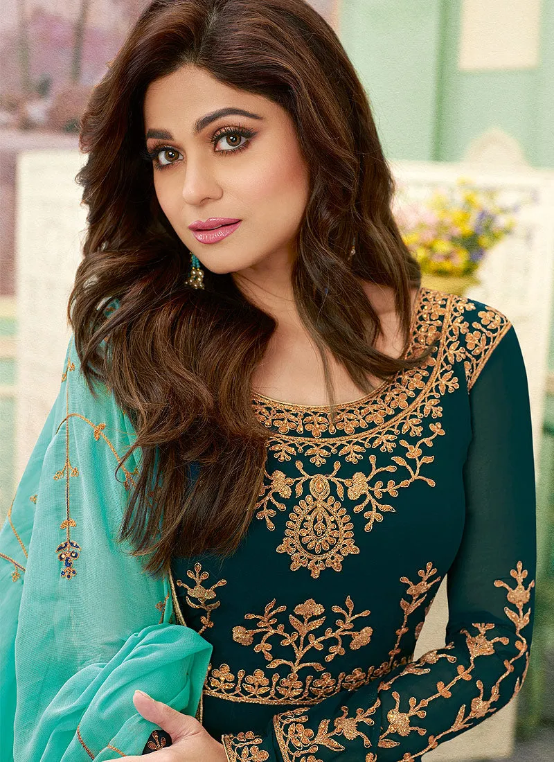 Turquoise Two Tone Designer Anarkali Suit