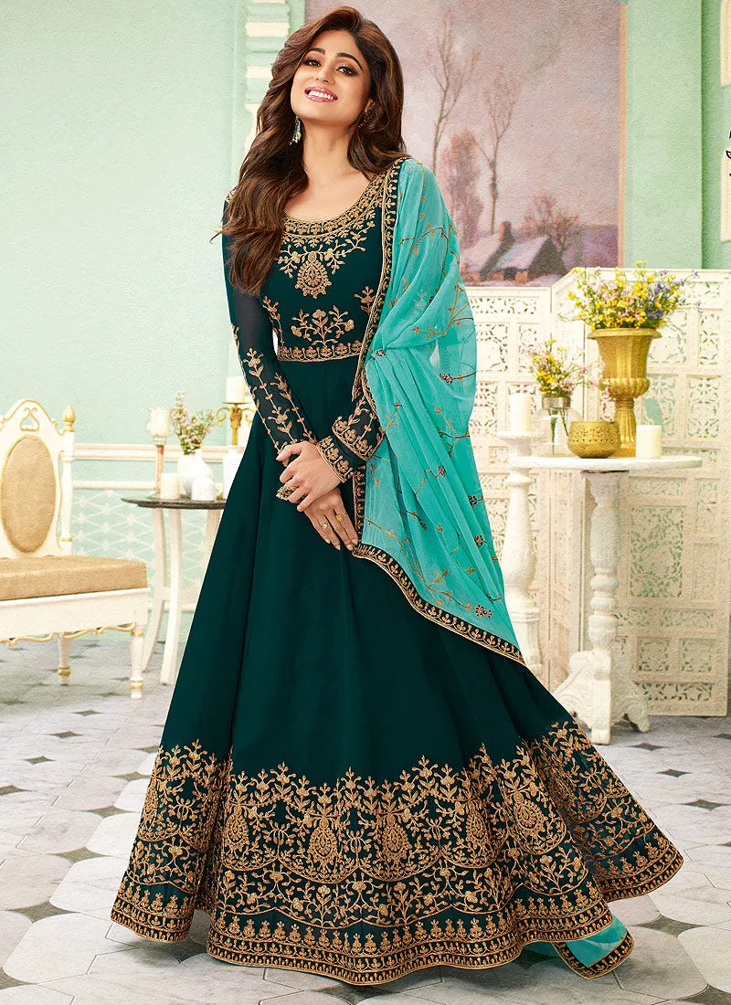 Turquoise Two Tone Designer Anarkali Suit