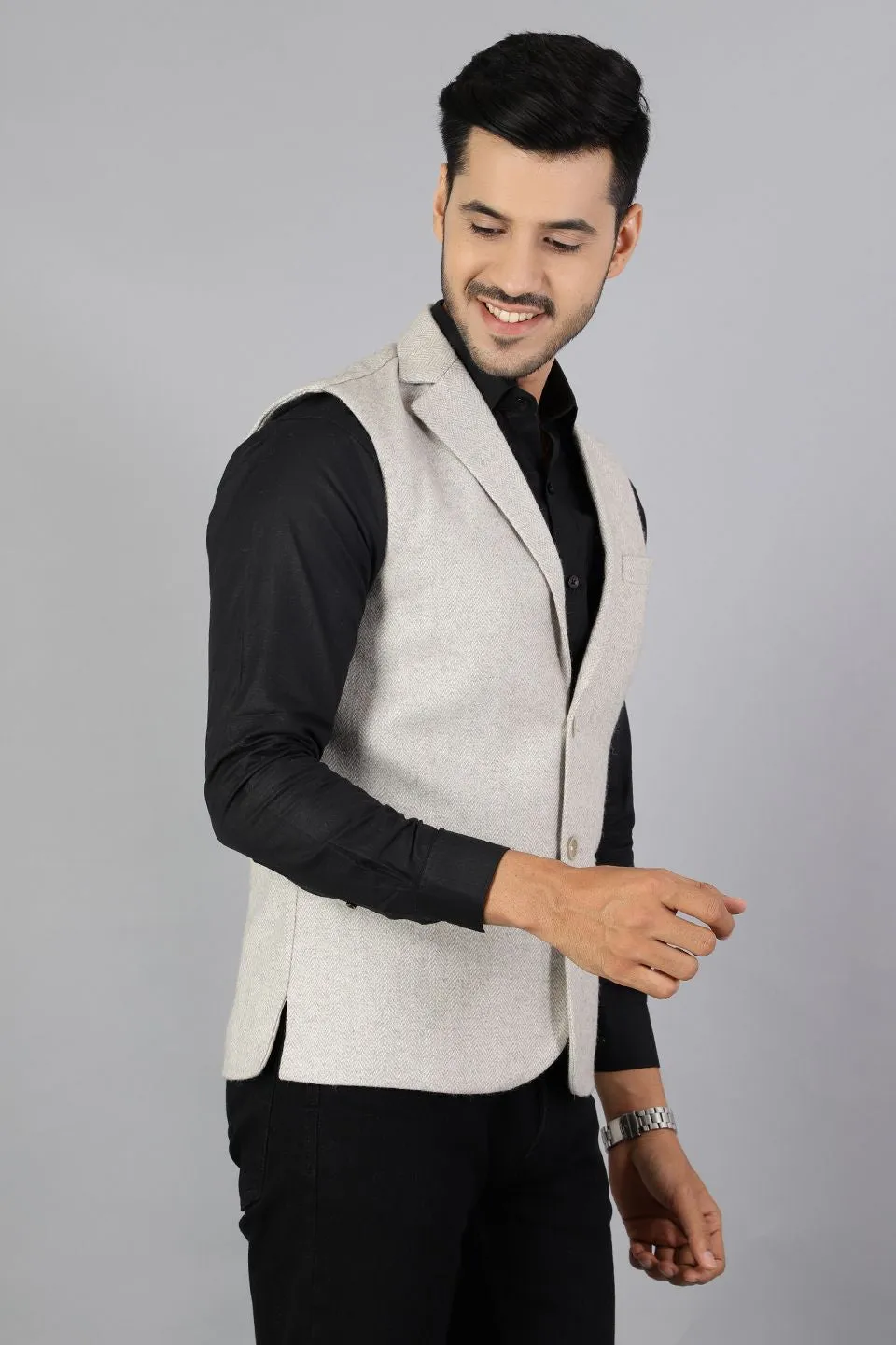 Tweed Silver Modi Nehru Jacket