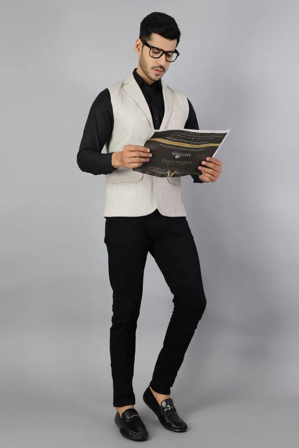 Tweed Silver Modi Nehru Jacket
