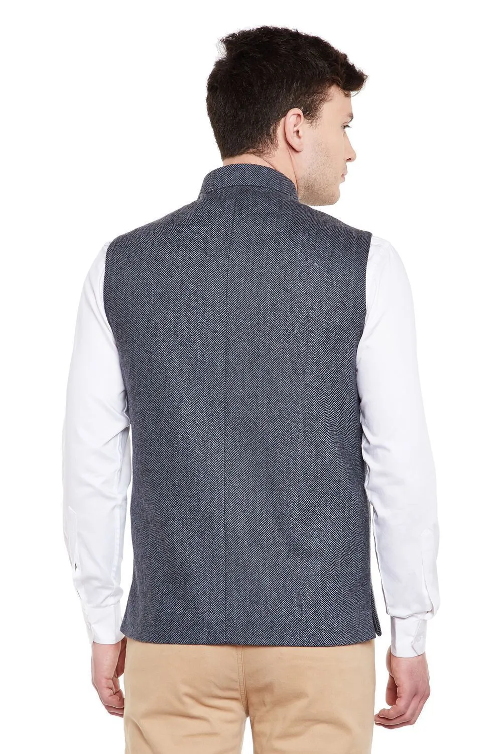 Tweed Wool Blend Blue Modi Nehru Jacket
