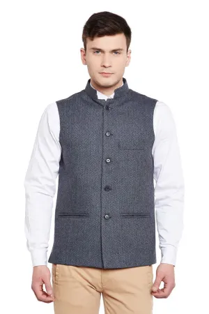Tweed Wool Blend Blue Modi Nehru Jacket