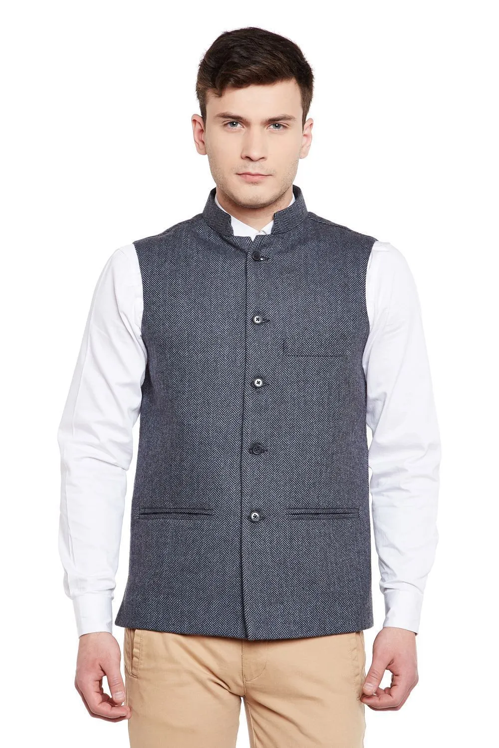 Tweed Wool Blend Blue Modi Nehru Jacket