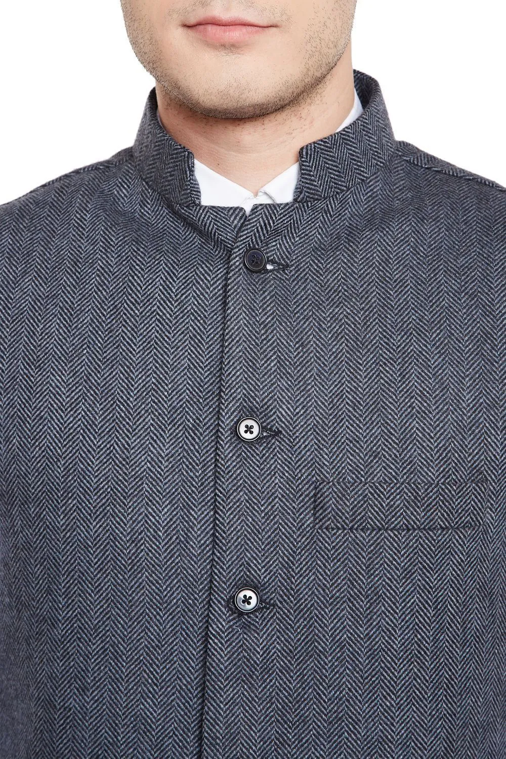 Tweed Wool Blend Blue Modi Nehru Jacket