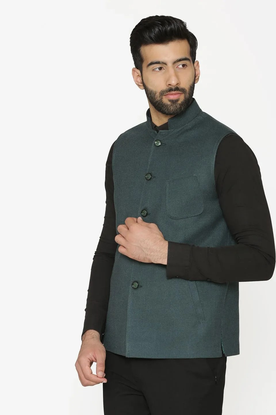 Tweed Wool Green Modi Nehru Jacket