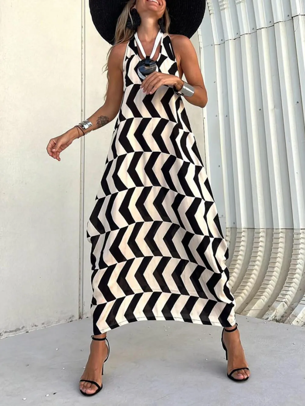 Unique Ethnic Print Lantern Graceful Cut Sunny Tank Maxi Dress