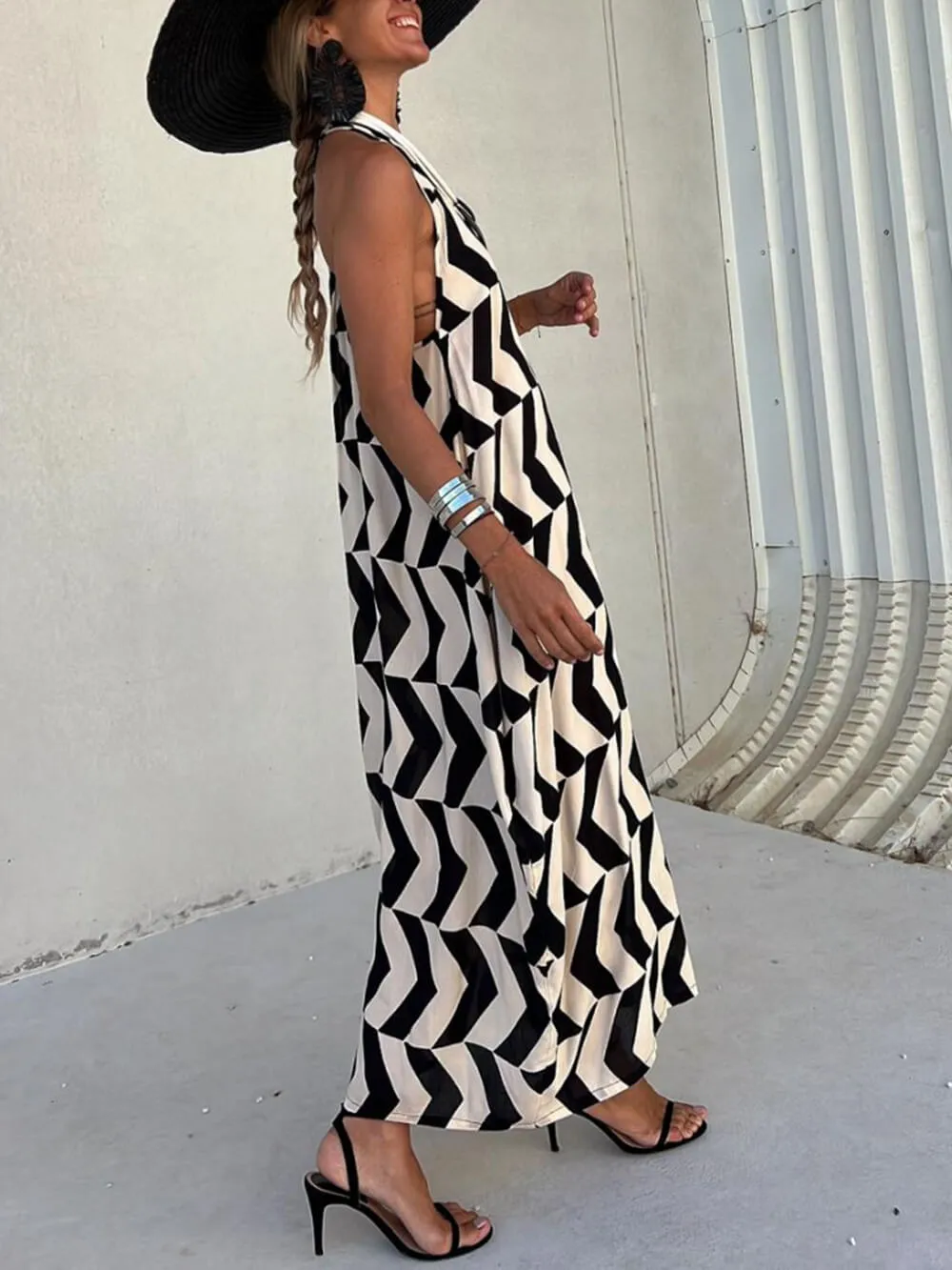 Unique Ethnic Print Lantern Graceful Cut Sunny Tank Maxi Dress