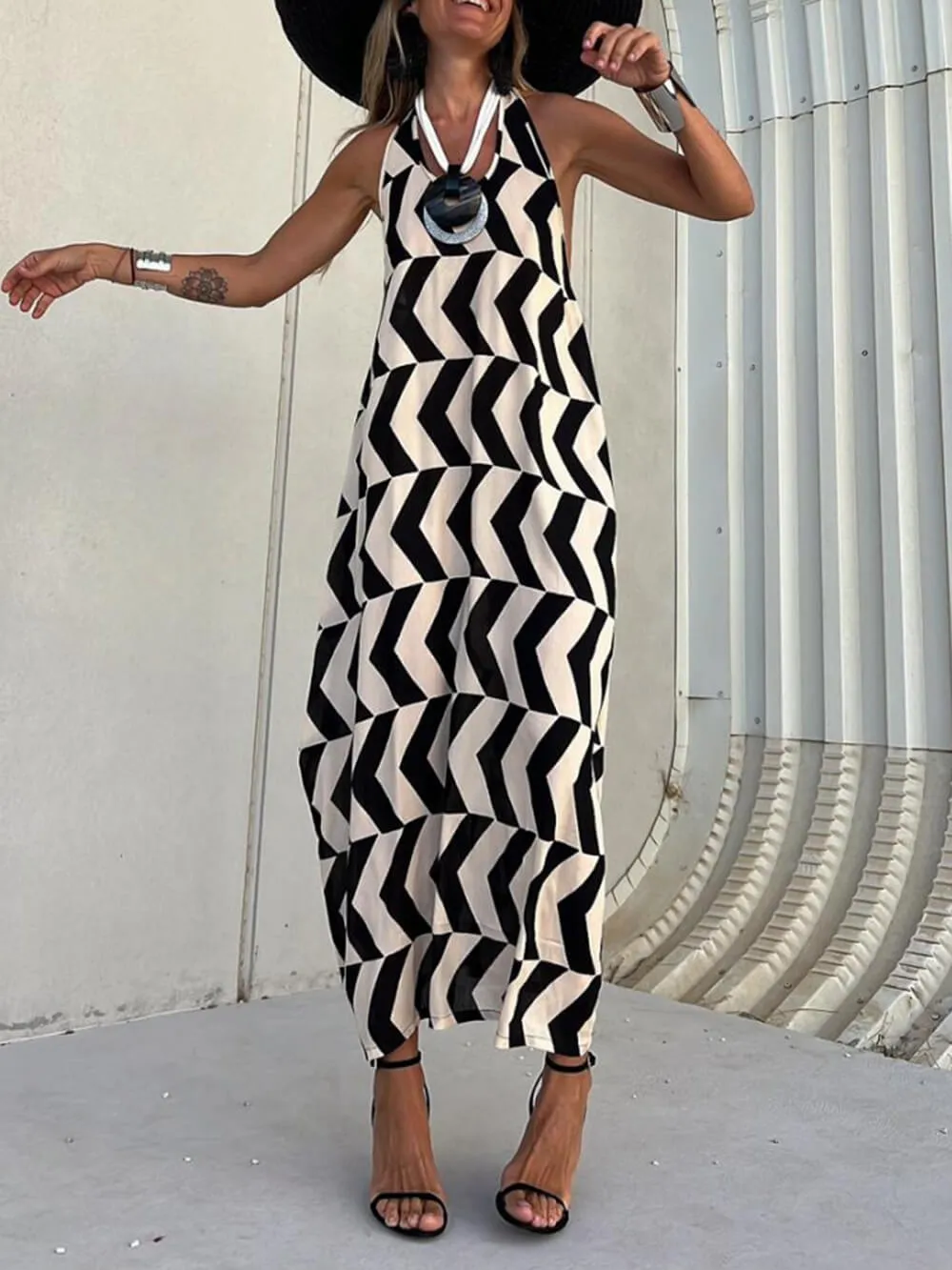 Unique Ethnic Print Lantern Graceful Cut Sunny Tank Maxi Dress