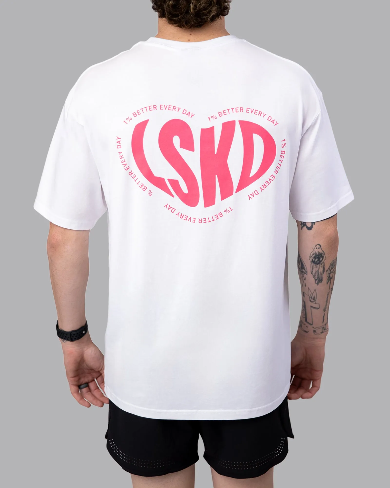 Unisex Love To Train FLXCotton Tee Oversize - White-Pink Lemonade