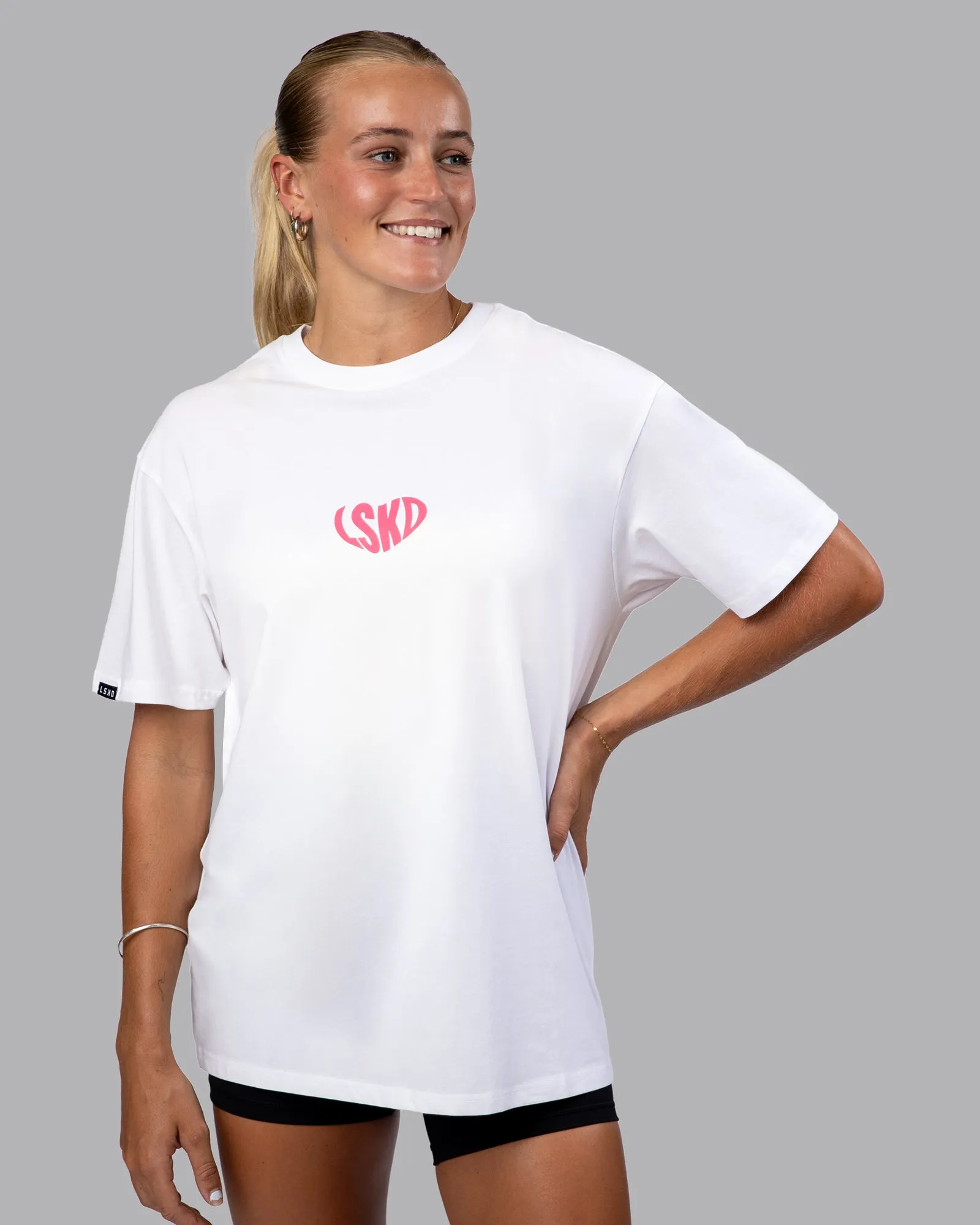 Unisex Love To Train FLXCotton Tee Oversize - White-Pink Lemonade