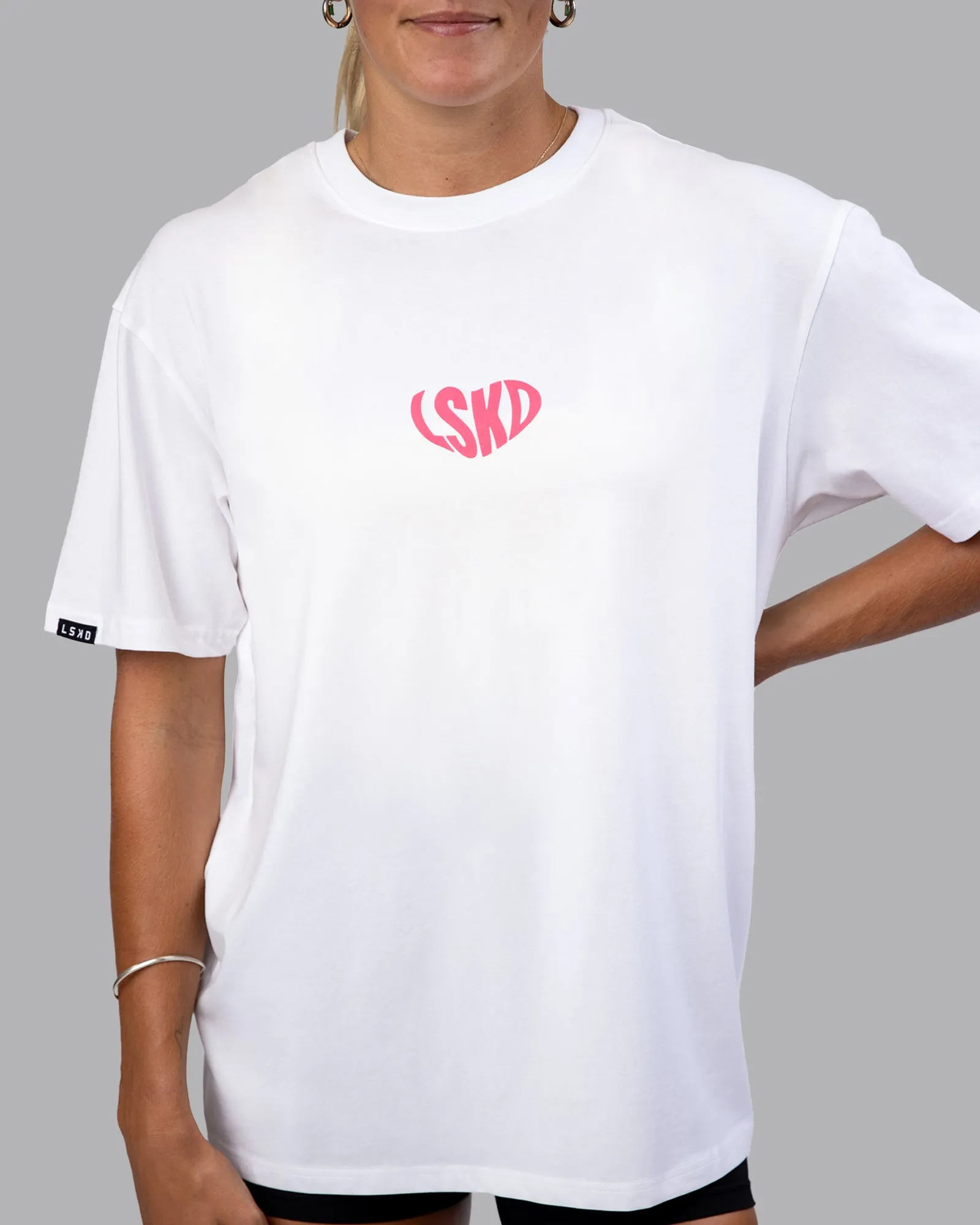 Unisex Love To Train FLXCotton Tee Oversize - White-Pink Lemonade