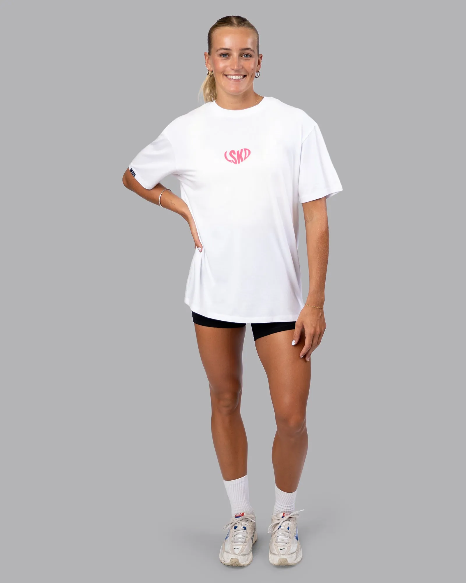 Unisex Love To Train FLXCotton Tee Oversize - White-Pink Lemonade