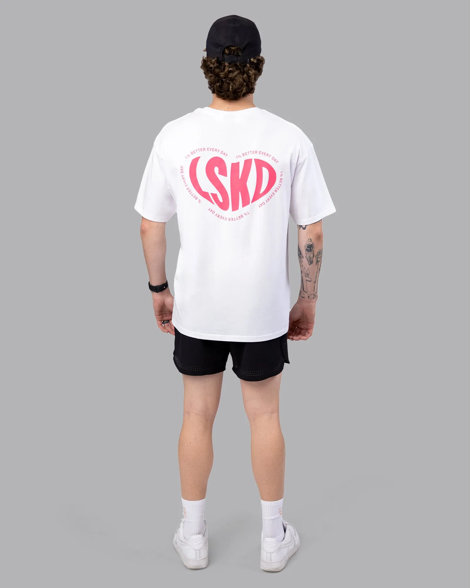 Unisex Love To Train FLXCotton Tee Oversize - White-Pink Lemonade