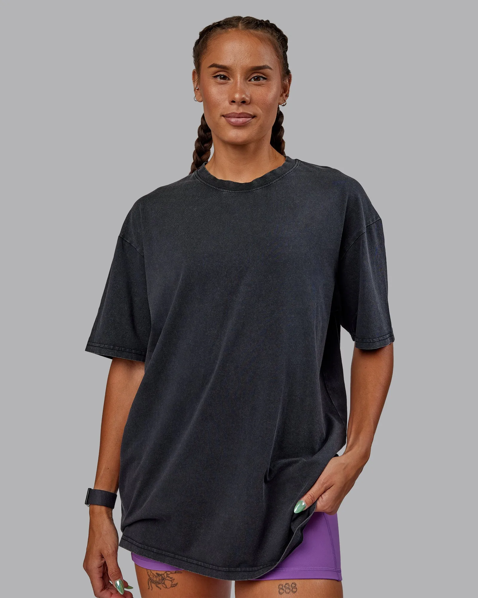 Unisex Miami 25 Washed FLXCotton Tee Oversize - Black-Amethyst