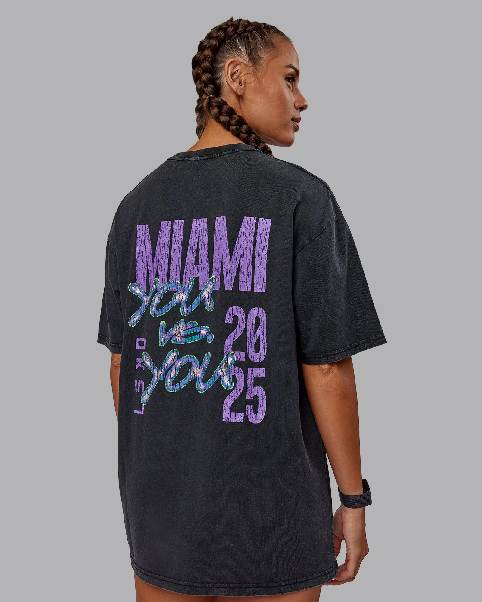 Unisex Miami 25 Washed FLXCotton Tee Oversize - Black-Amethyst