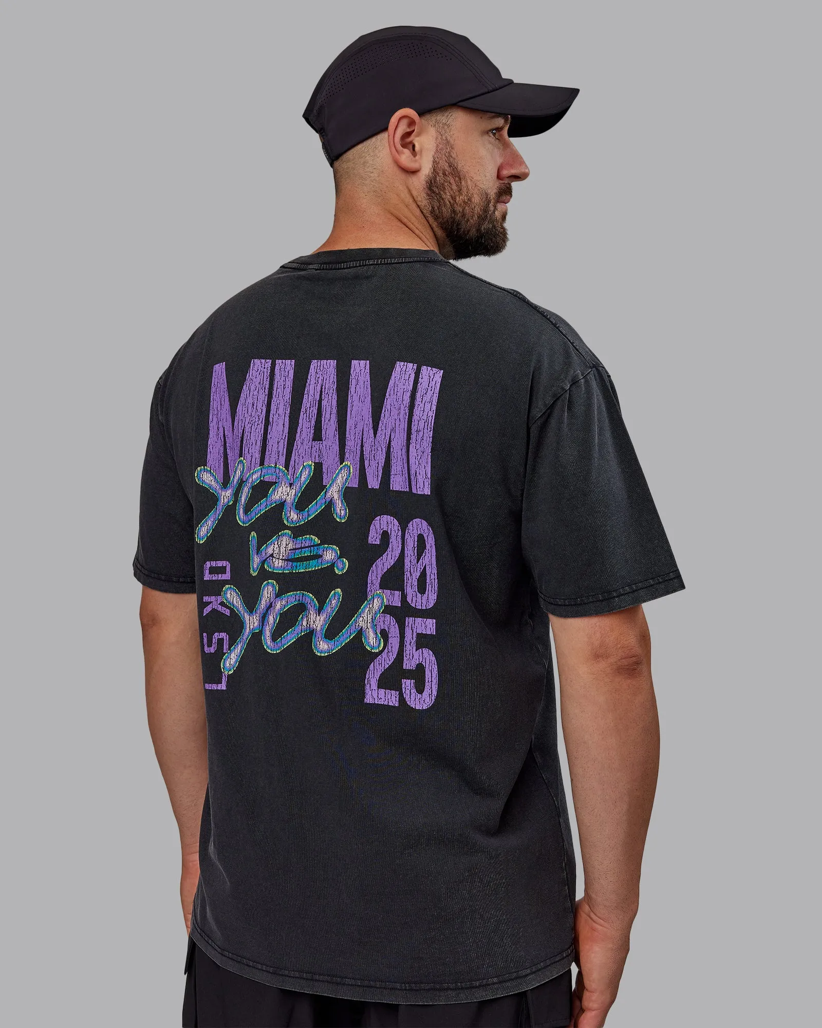 Unisex Miami 25 Washed FLXCotton Tee Oversize - Black-Amethyst