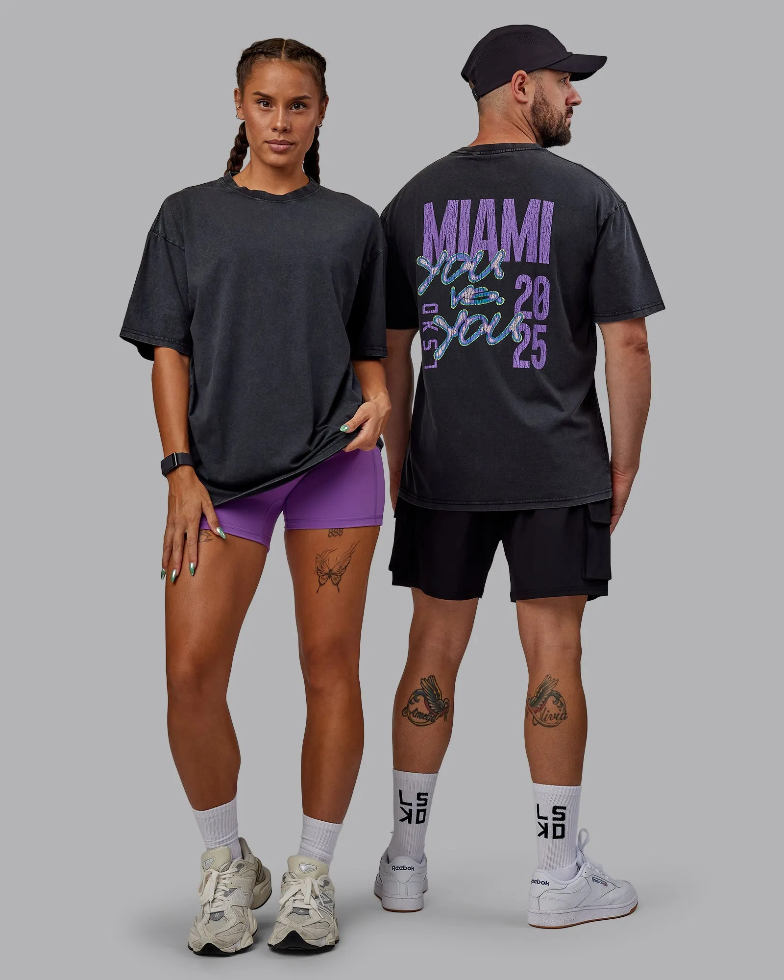 Unisex Miami 25 Washed FLXCotton Tee Oversize - Black-Amethyst