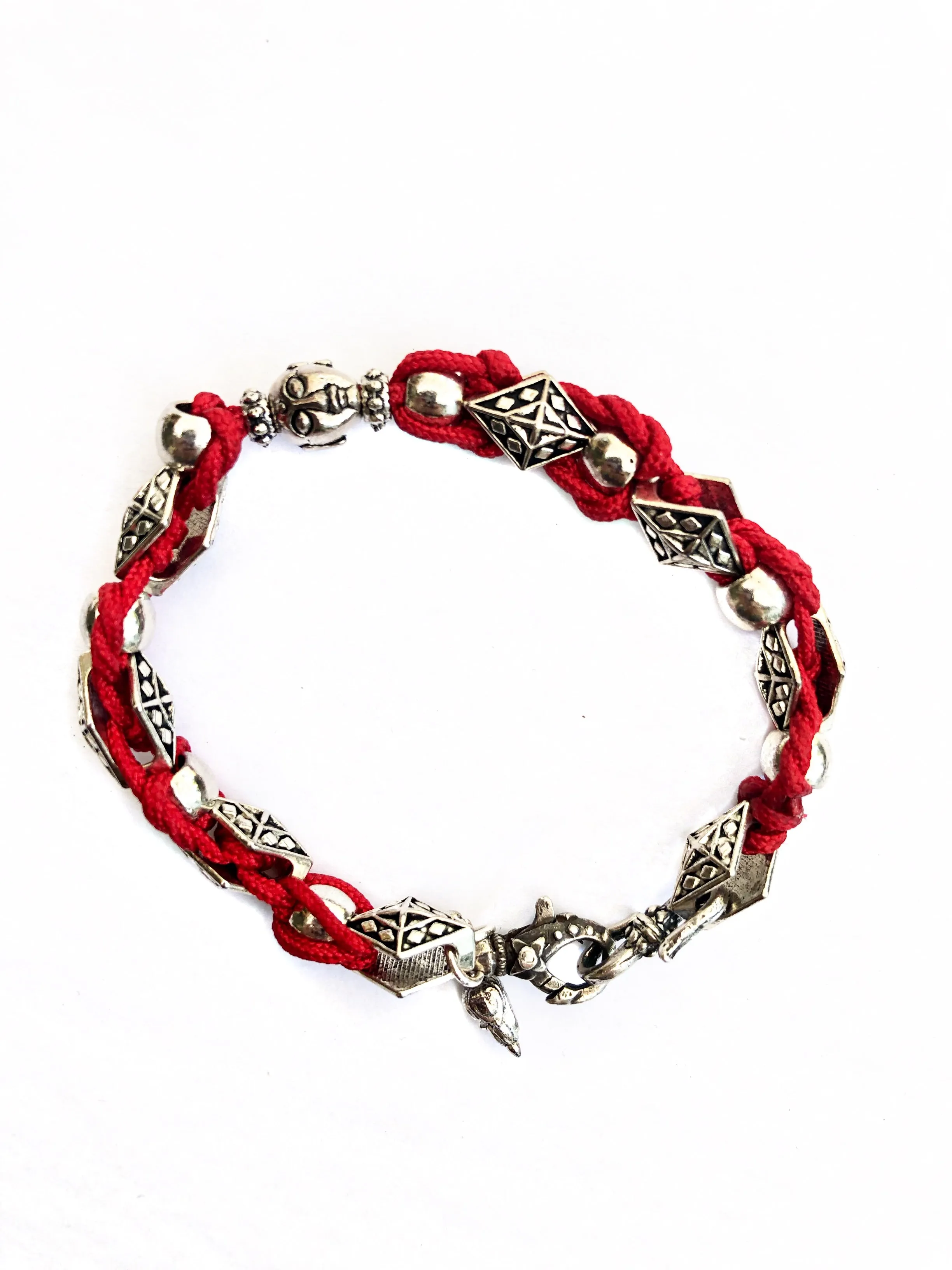 Unisex Red Buddha Sterling Bracelet