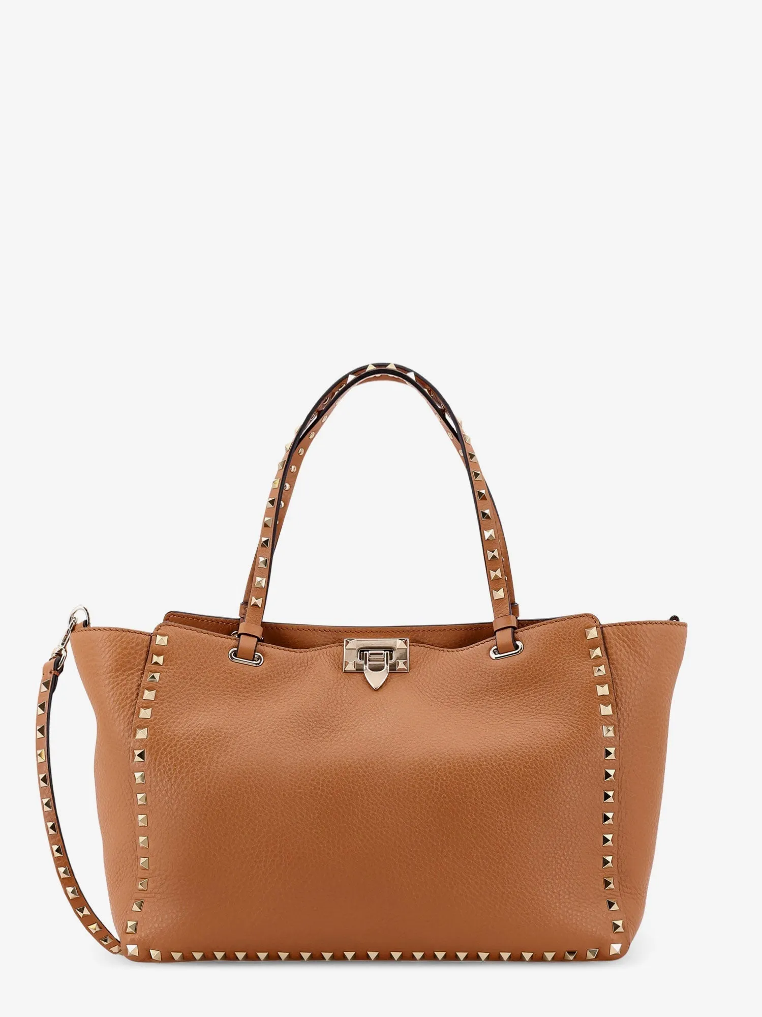 Valentino Garavani Hammered Leather Shoulder Bag With Iconic Studs, Metal Hook Closure And Removable Shoulder Strap