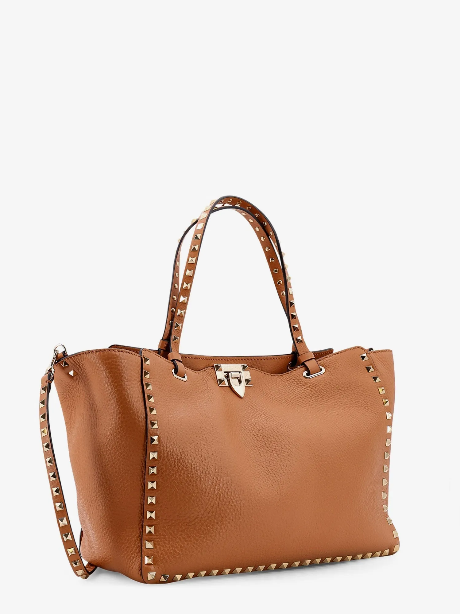 Valentino Garavani Hammered Leather Shoulder Bag With Iconic Studs, Metal Hook Closure And Removable Shoulder Strap