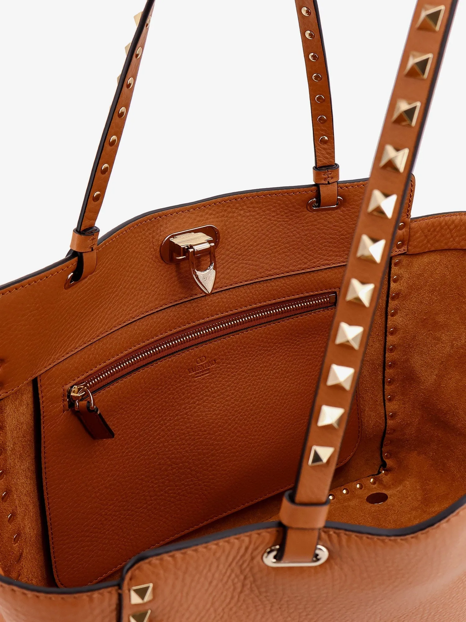Valentino Garavani Hammered Leather Shoulder Bag With Iconic Studs, Metal Hook Closure And Removable Shoulder Strap