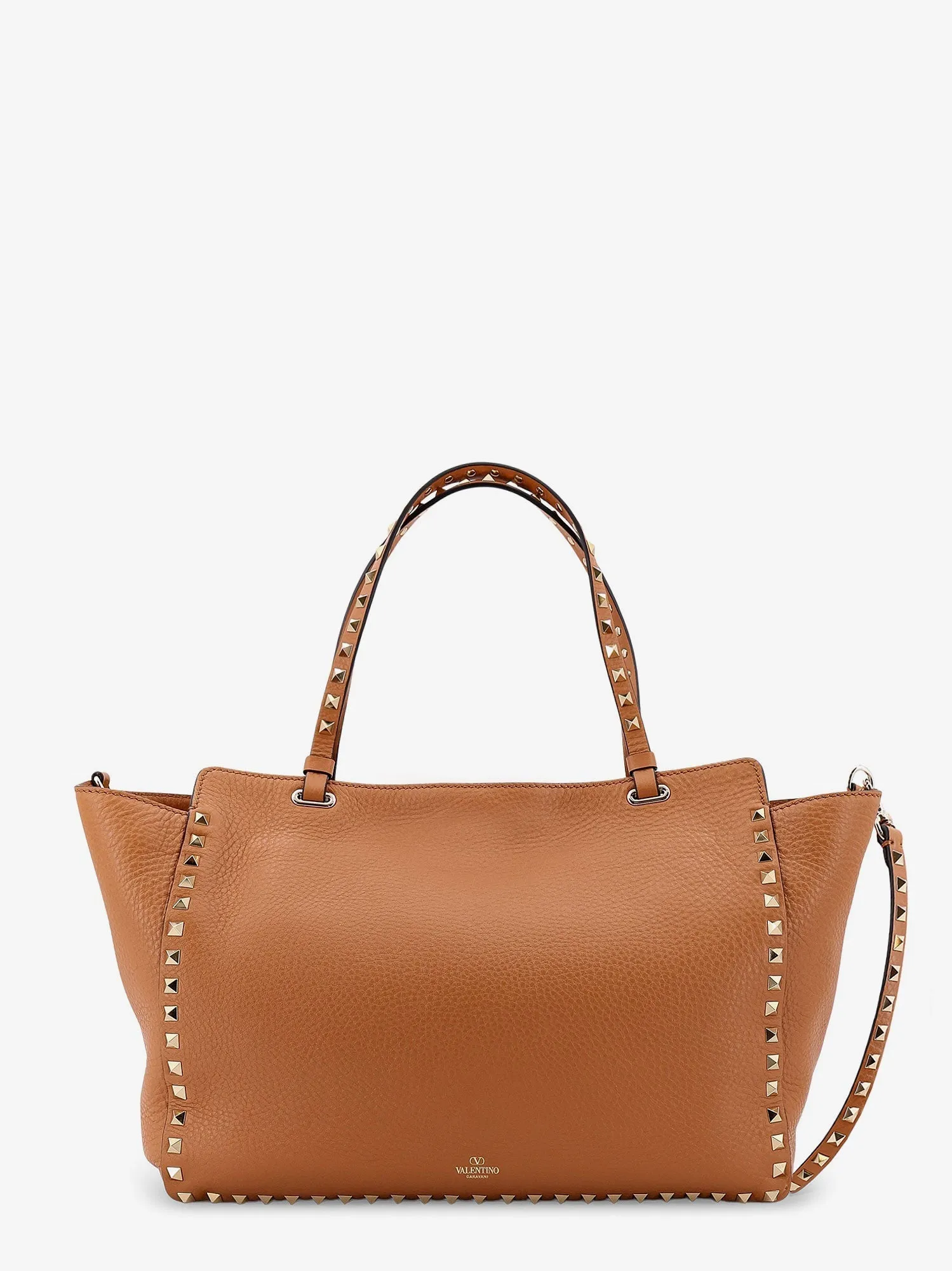 Valentino Garavani Hammered Leather Shoulder Bag With Iconic Studs, Metal Hook Closure And Removable Shoulder Strap