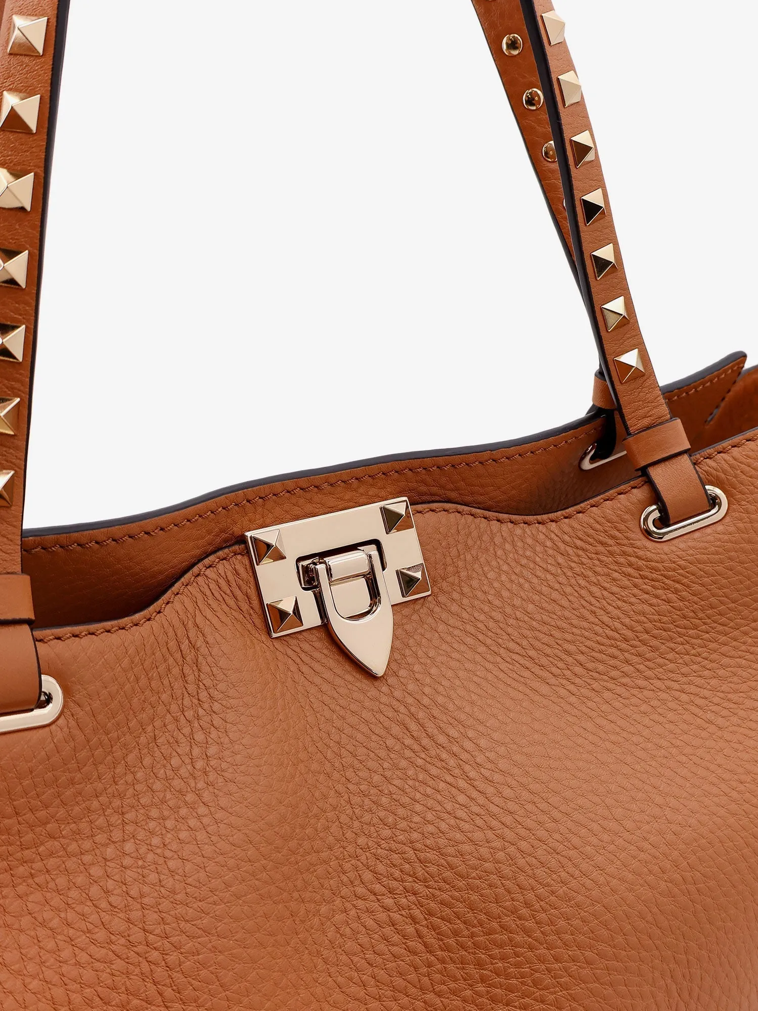 Valentino Garavani Hammered Leather Shoulder Bag With Iconic Studs, Metal Hook Closure And Removable Shoulder Strap