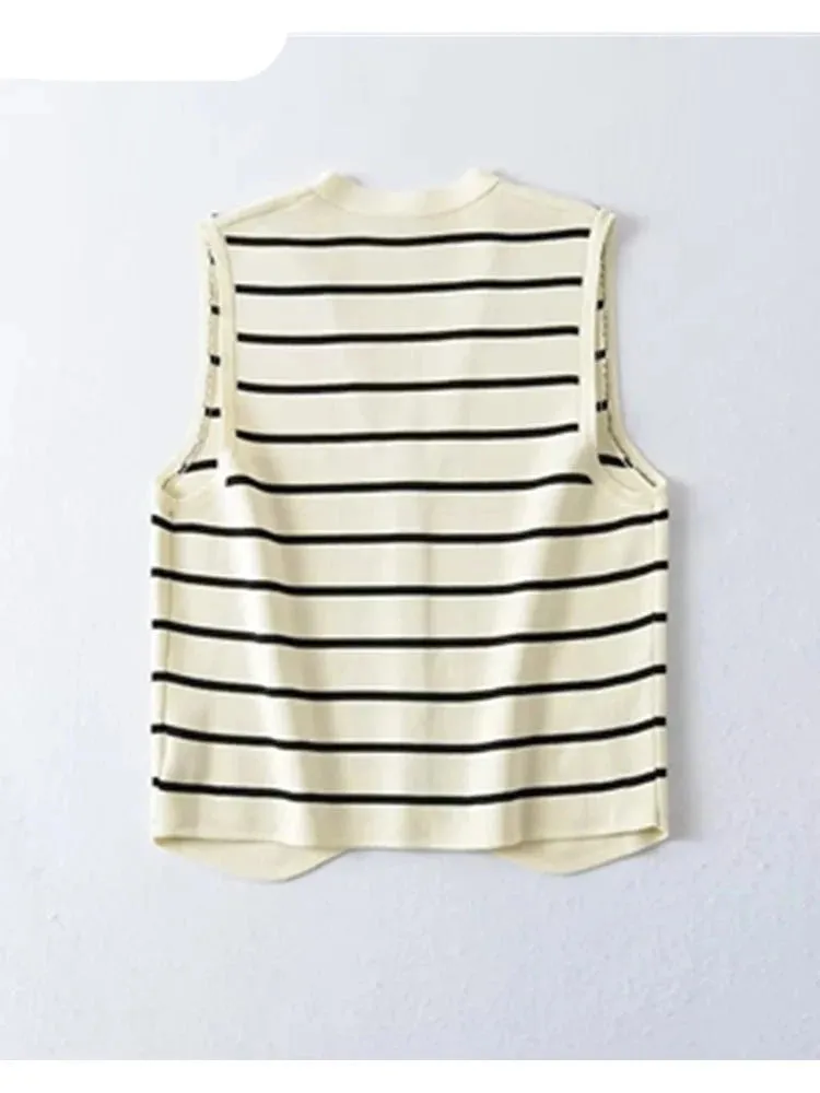 Vest Sweater Fashion V Neck Sleeveless Striped Vest Sweater